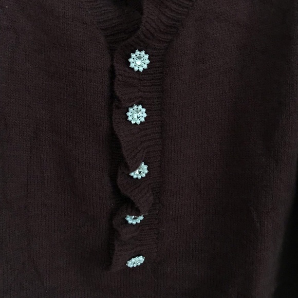 Womens Chocolate Brown Knit Sweater Ruffle Medium - Picture 6 of 7